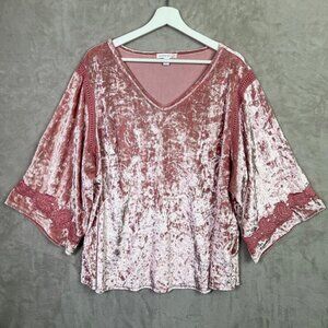 Westport 1962 Top Dusty Rose Crocheted Bell Sleeve 3X Crushed Velvet Witchy